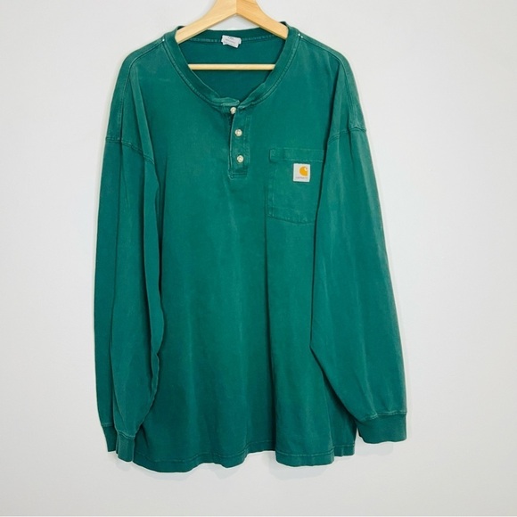Carhartt Green Heavyweight Long Sleeve Henley Tee 2XL - Picture 2 of 6